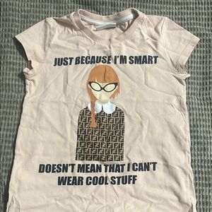 Fendi Cream Short Sleeve Tee with Graphic Print